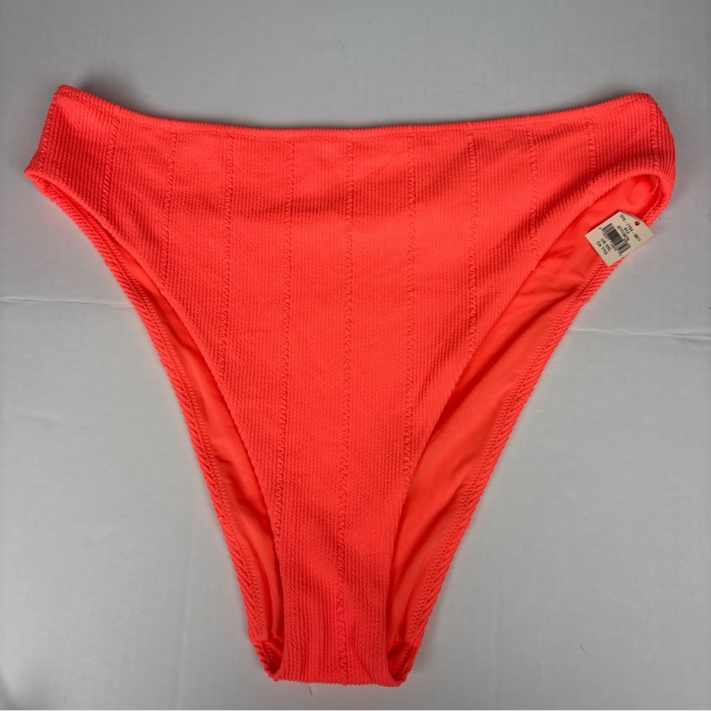 Aerie Women Small XXL Bikini Bottom Neon Orange Swimsuit Ribbed High Waist New